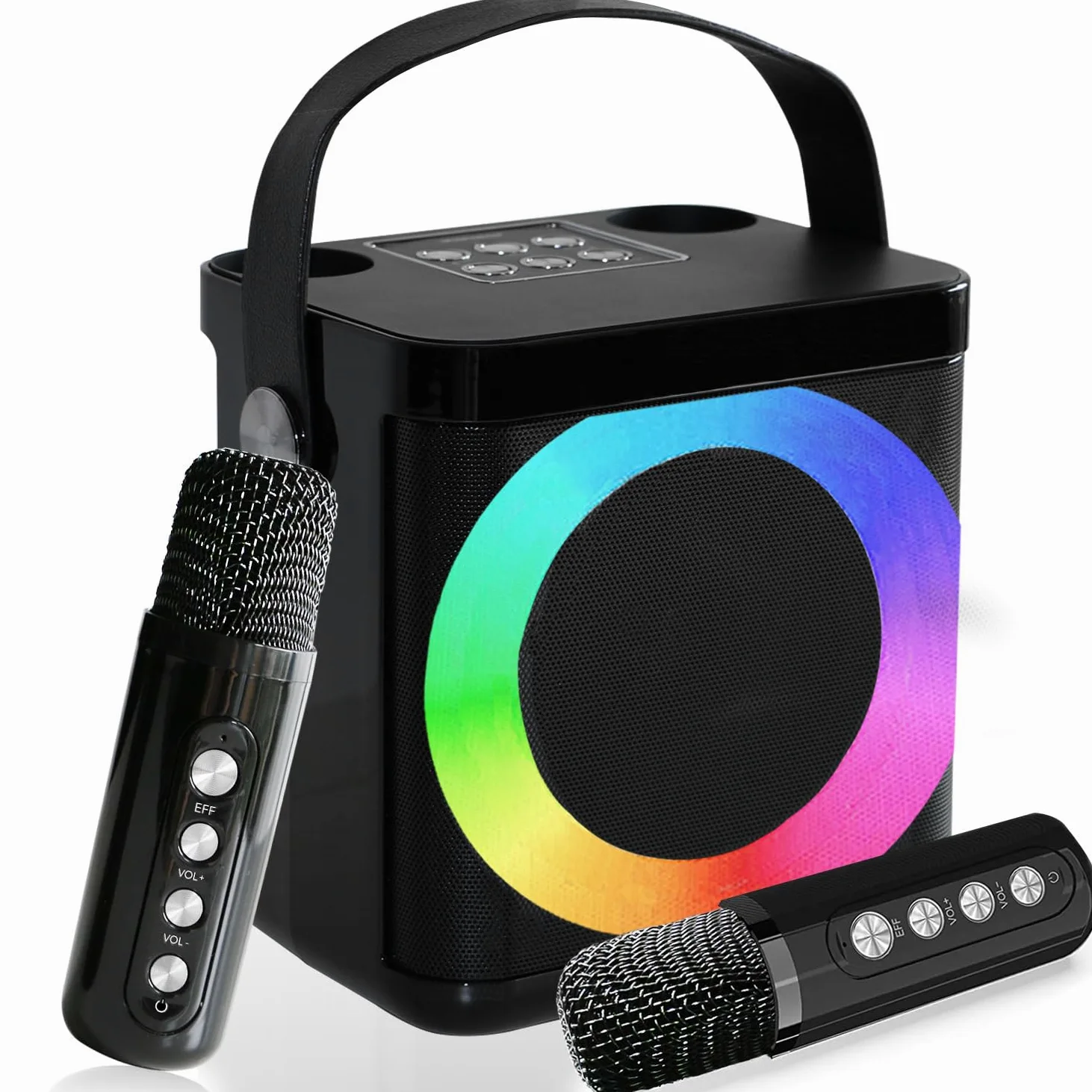 Karaoke 2 microfonos inalambricos,Máquina de Karaoke Portátil, Altavoz con microfono para Adultos y Niños, Altavoz Karaoke Profesional Luces LED, Fiesta en casa/KTV, al Aire Libre, Viajes