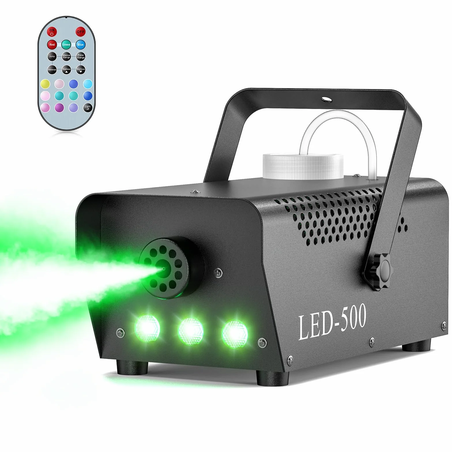 Máquina de humo portátil de 500 W, 3 RGB LED, máquina de humo con mando a distancia para Halloween, Navidad, fiesta, boda