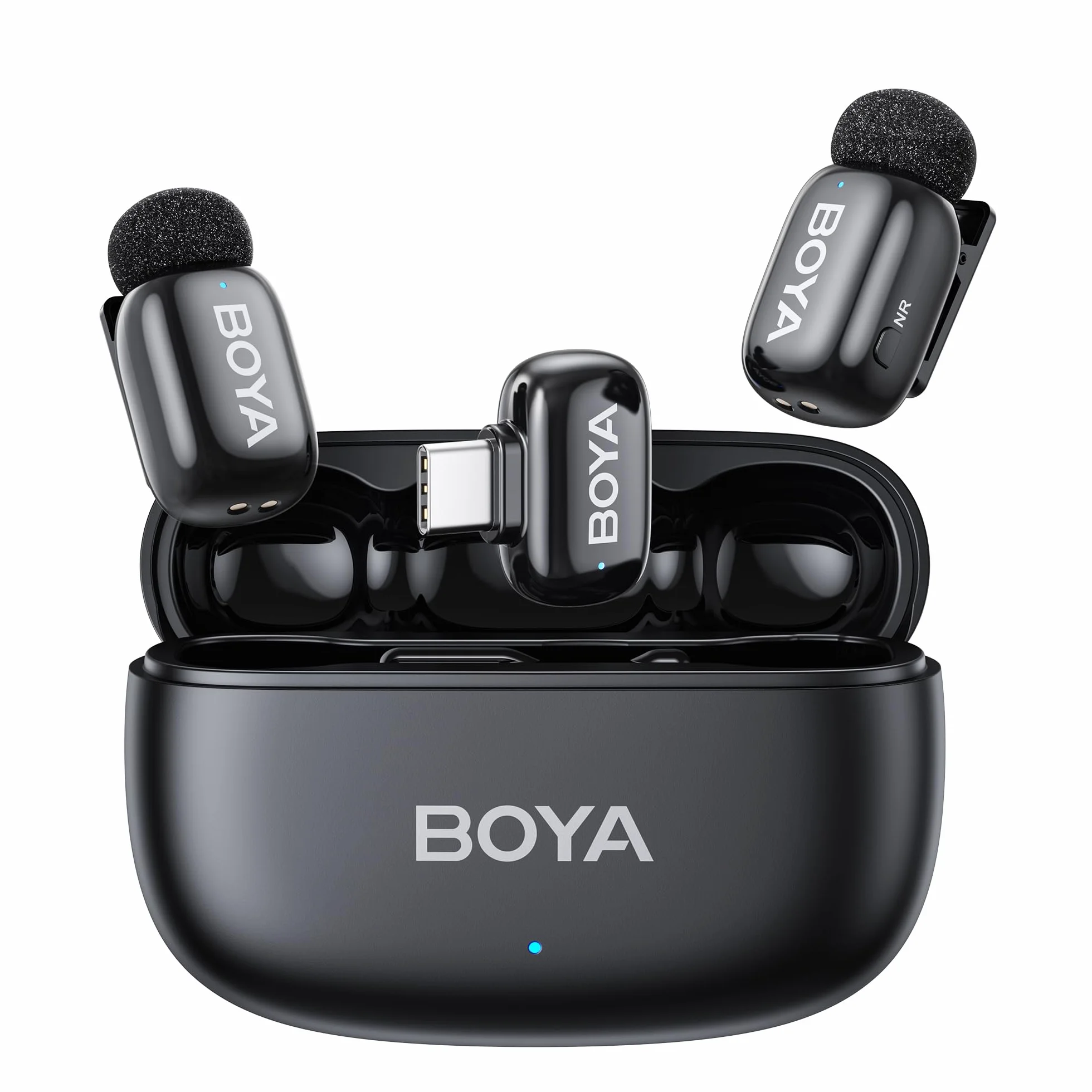 BOYA Mini 2 Microfono Inalambrico (2TX+1 USB-C RX) para iPhone 15/16/17, Microfono Movil Android, 48 kHz/24 bit, 5g Ultraligero, Cancelación de Ruido, 30h, Micrófono Solapa para Streaming, Vlogging