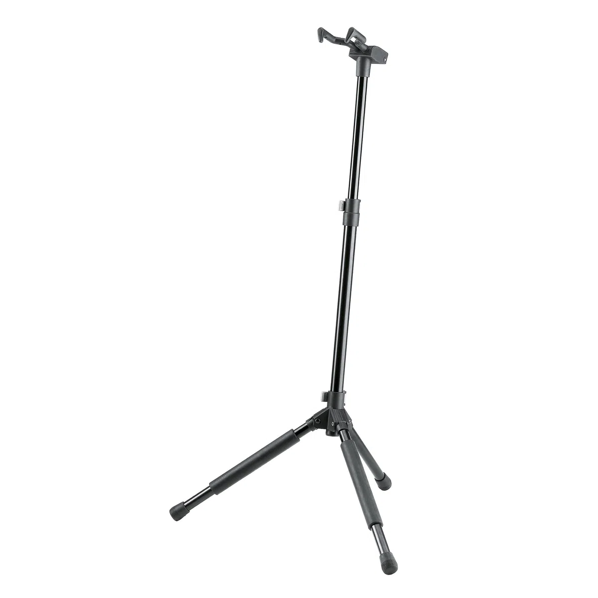 K&M 17670 Memphis Pro soporte para guitarra negro - altura regulable de 55 a 100 cm - sistema de enganche patentado, en acero