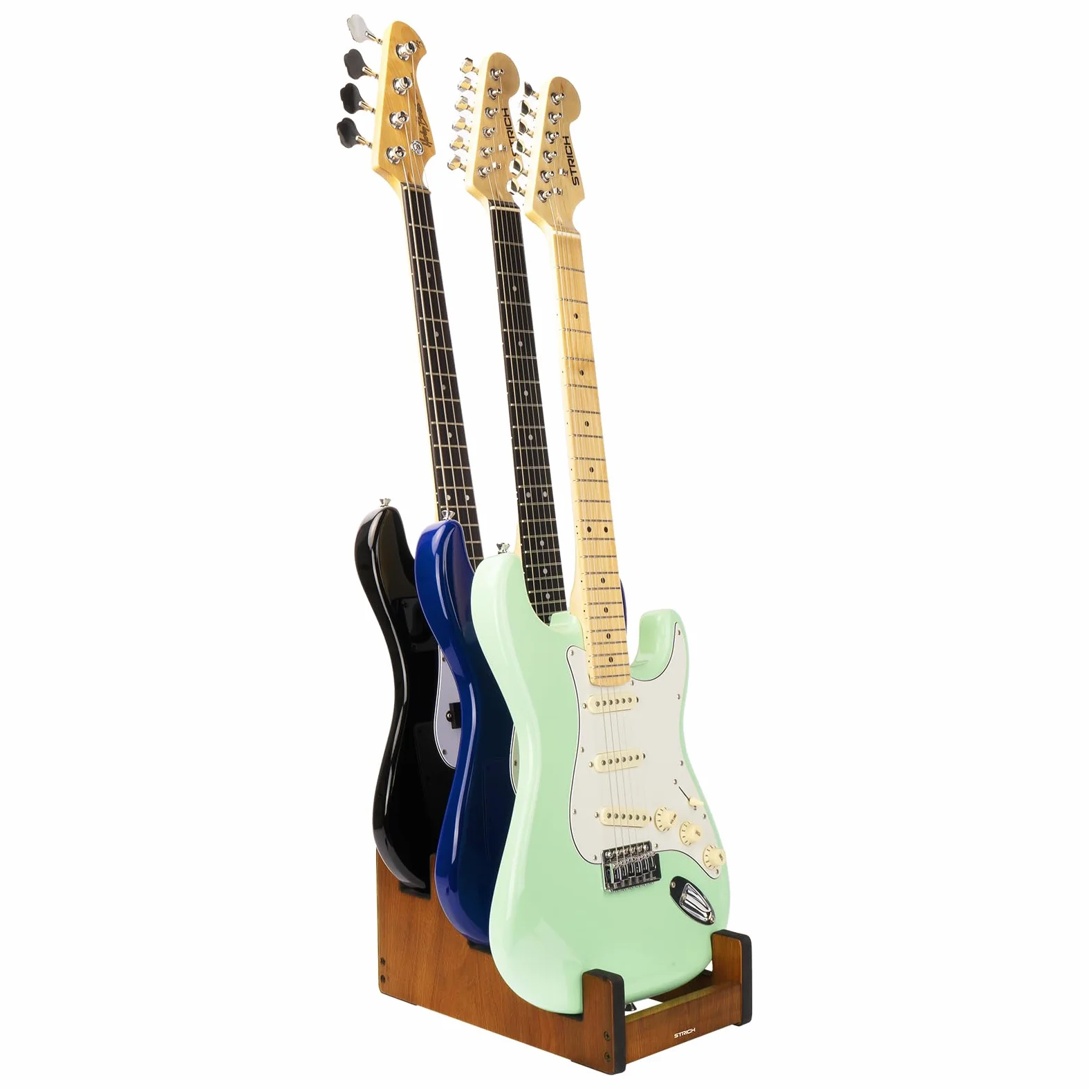 STRICH Wooden Guitar Stand for Multiple Guitars, 3-Holder, Front Display Space-Saving Floor Guitar Rack for Home, Studio, Stage, Mahogany Color, L-3EM (For 3 Electric/Bass)