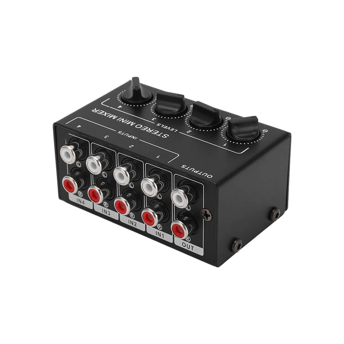 Mezclador Estéreo Mini Mezclador Pasivo 4 Canales 1 Entrada 4 Salidas Audio Ajuste de Rotación en el Sentido de las Agujas del Reloj para Computadora Teléfono Tableta Reproductor de CD