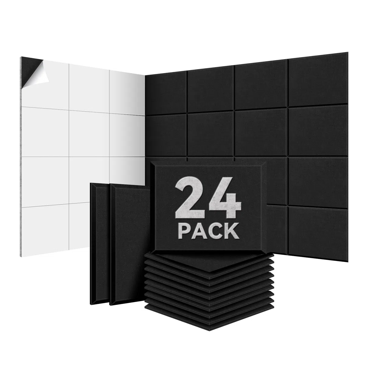 24 pieza Paneles Acústicos autoadhesivos, 30*40*0.9cm Aislamiento acústico eficaz, alta densidad (230kg/m³) NRC 0.95, cubre 2,88 m², espuma acústica para paredes y puertas, sala de juegos