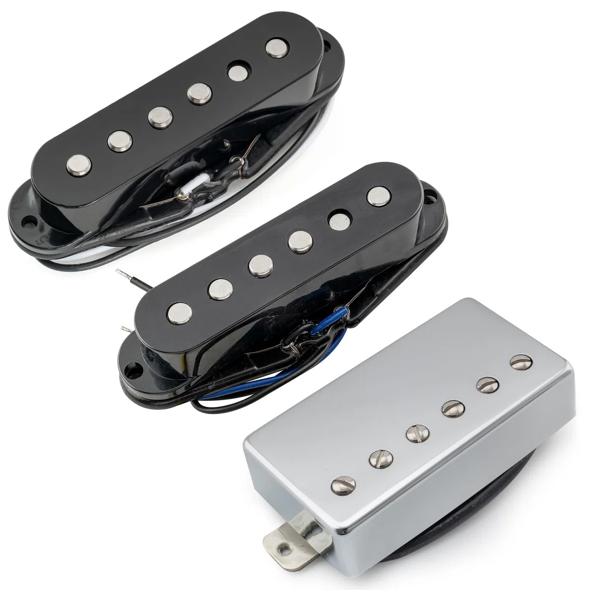 Musiclily Pro ST-60SE Alnico 5 Staggered Pastillas Single Coil y Cubierta Humbucker HSS Mástil Medio Puente Set para Guitarra Eléctrica tipo Strat, Negro