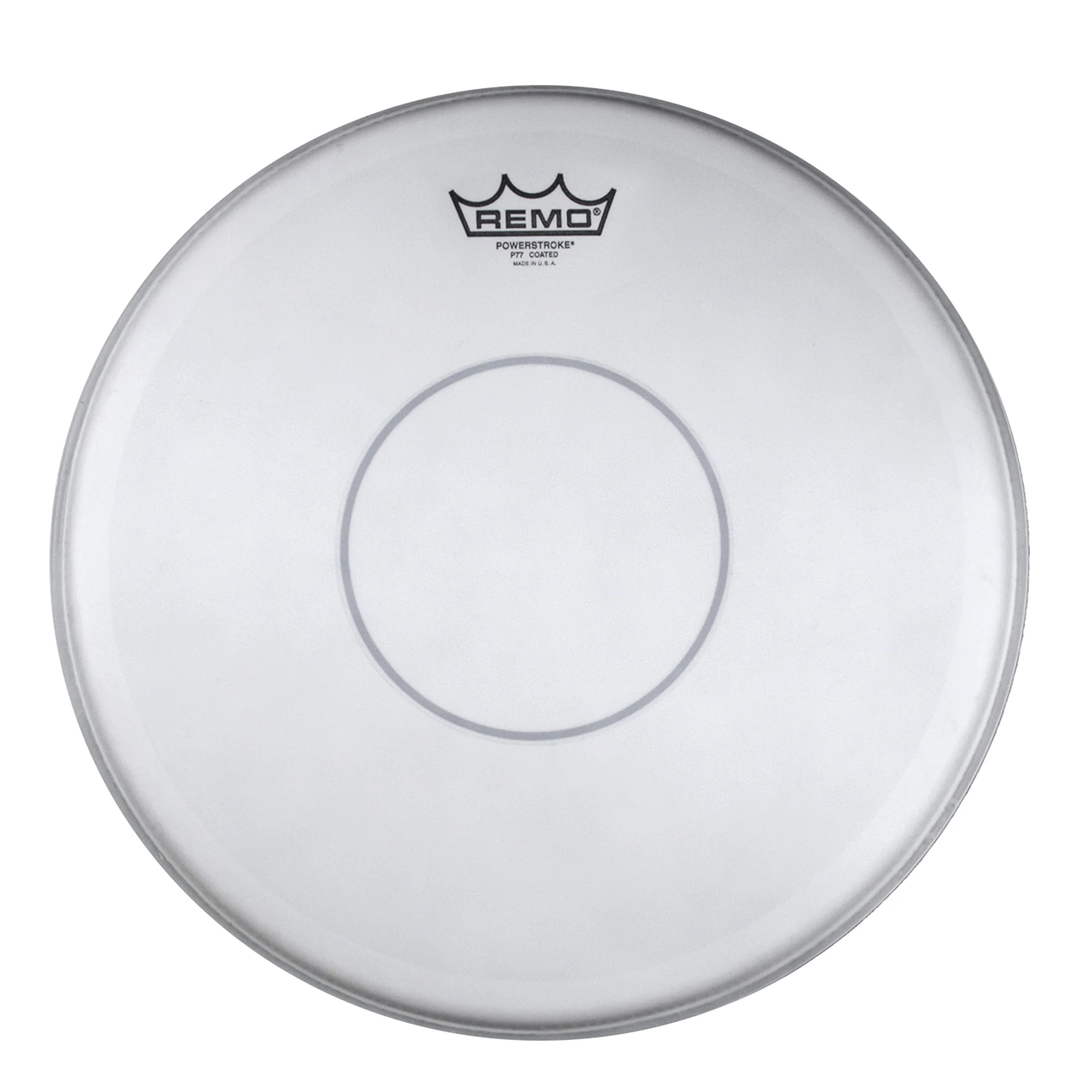 Remo parche de batería Powerstroke 77 – Blanco rugoso con aro de amortiguación de 7 mil y parche central (dot) transparente de 5 mil – 14" – P7-0114-C2