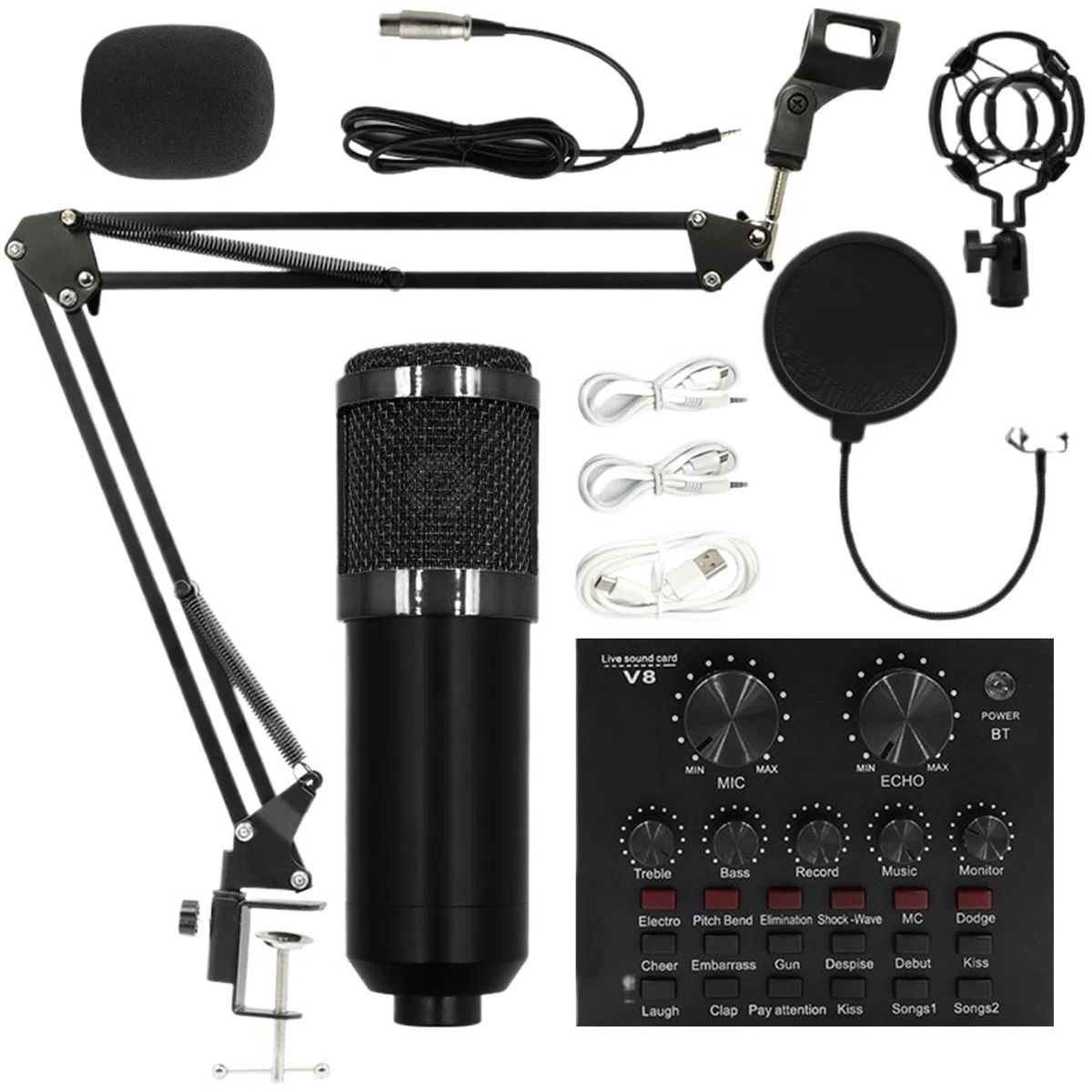 Paquete de interfaz de audio de transmisión en, equipo de grabación de estudio, paquete de micrófono de condensador versátil, paquete de micrófono de transmisión, paquete de interfaz de audio de