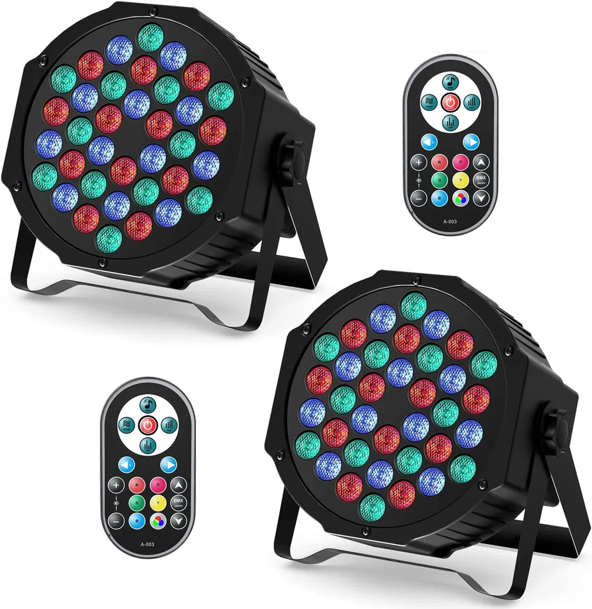HOLDLAMP RGB Focos LED Par con 36 LED, Luces de Discoteca con Control DMX y Activación de Sonido, Iluminación de escenarios Par para Fiestas DJ Discoteca Bar- 2PCS