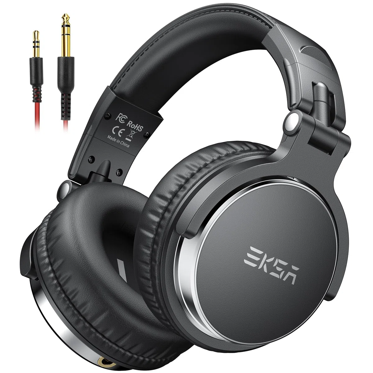 EKSA P100 Auriculares DJ con Cable, para PC AMP Grabación de Podcast Teléfono Piano Guitarra,Estéreo de Mezcla y Monitor de Estudio, 50mm Controladores, 3.5 y 6.35mm Conector de Audio Negro