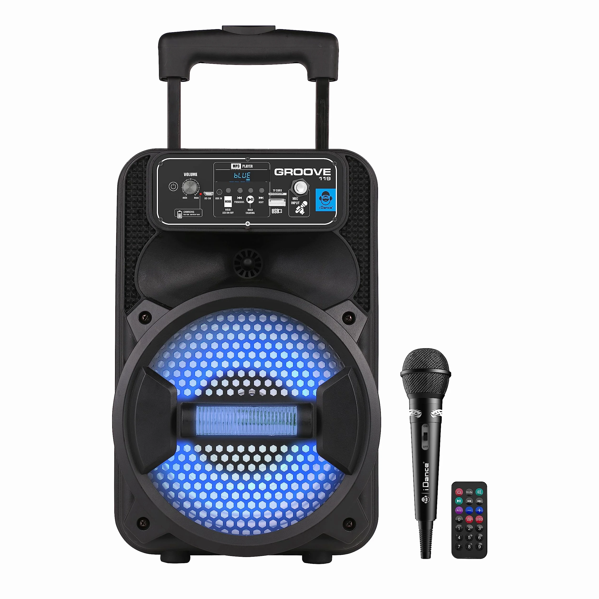 Cefa Toys- Altavoz portátil Bluetooth con micrófono, Control Remoto, bateria Recargable, iluminación led, reproducto mp3 USB, asa telécopica y Ruedas, 100 vatios.