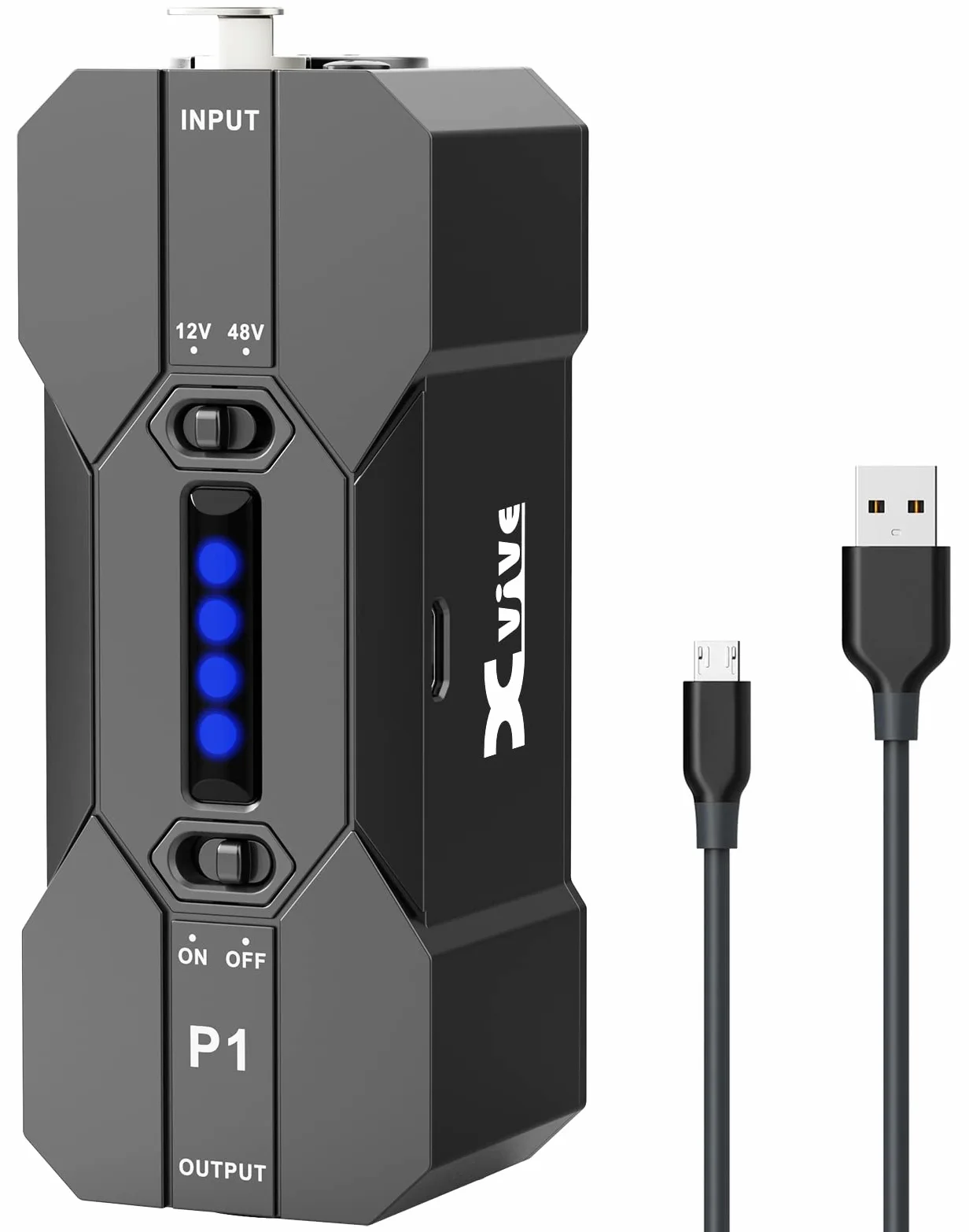 Xvive P1 Alimentación Phantom portátil recargable Phantom 48 V/12 V Alimentación para micrófono de condensador, caja y equipo de grabación
