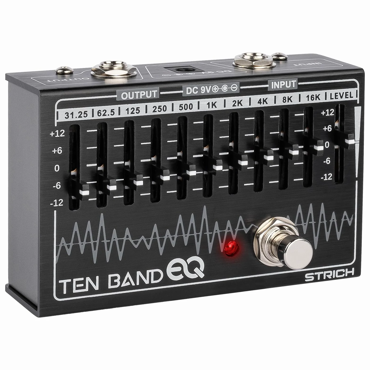 STRICH EQ Pedal para guitarra eléctrica, pedal de efectos ecualizador de 10 bandas, ecualizador para guitarra y bajo, 10 bandas de frecuencia (31.25Hz-16kHz) con ganancia/atenuación de ±12dB para cada