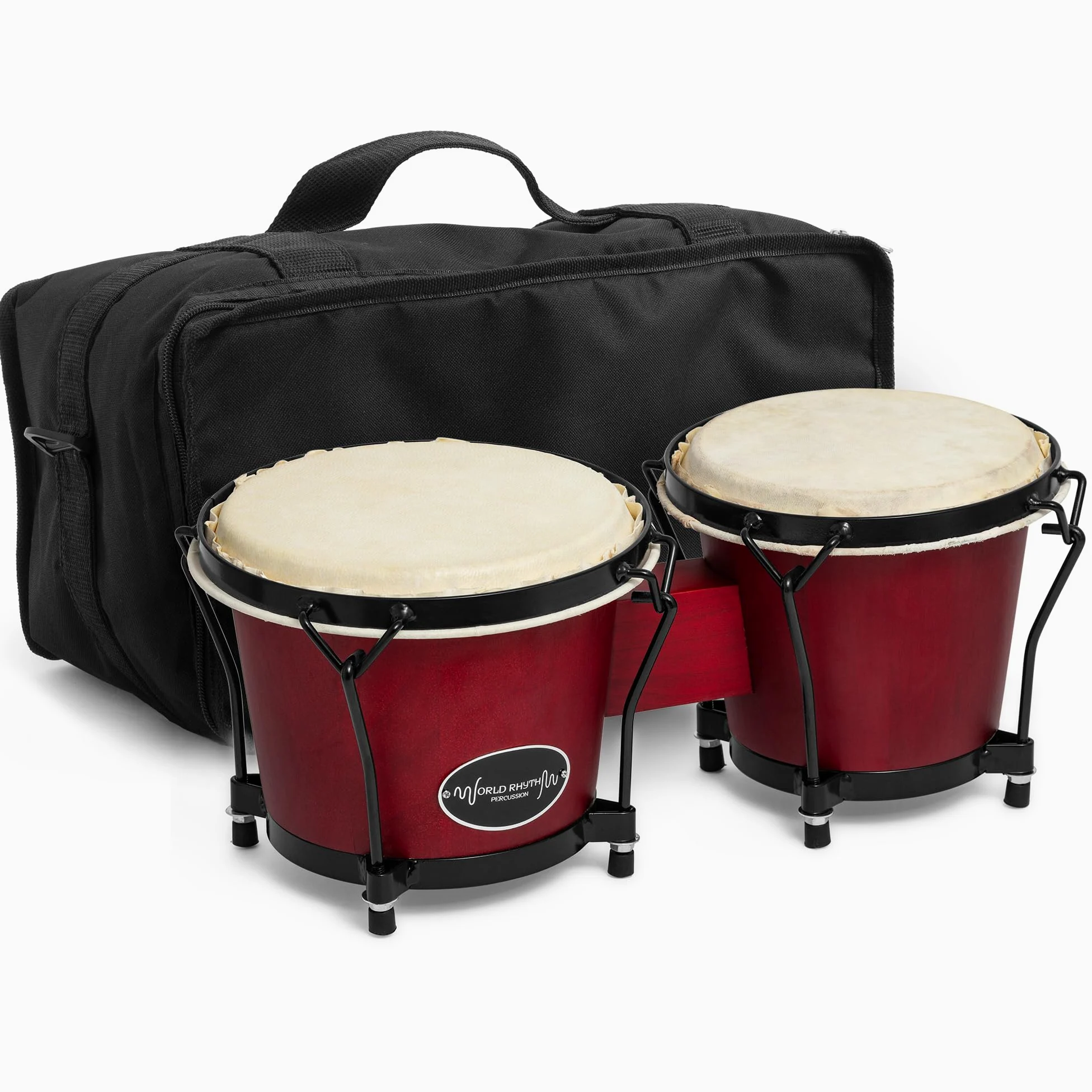 BON7 - Bongos de roble para principiantes de 15 y 17,7 cm, color rojo vino, incluye bolsa acolchada