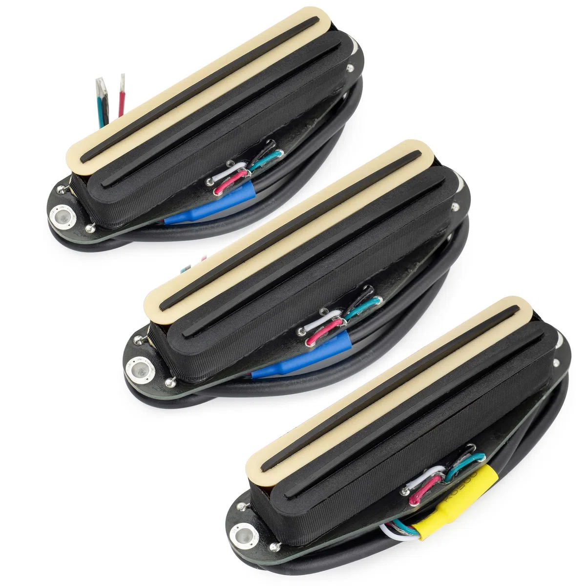 Musiclily Pro ST-DPHC Cerámico Pastillas Humbucker Formato Single Coil Super Distortion Mástil/Medio/Puente Pickups Set para Guitarra Eléctrica tipo Strat, Cuerpo Zebra Raíl Negro