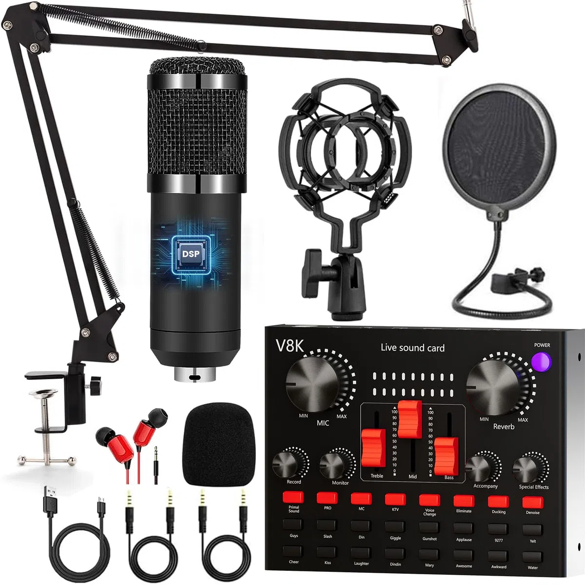 Paquete de equipo para podcast, Micrófono Podcast, Mesa de Mezclas con Diseño En Forma de Corazón Micrófono BM800, set de micrófonos para podcast para gamers, podcasting, grabación, canto y streaming