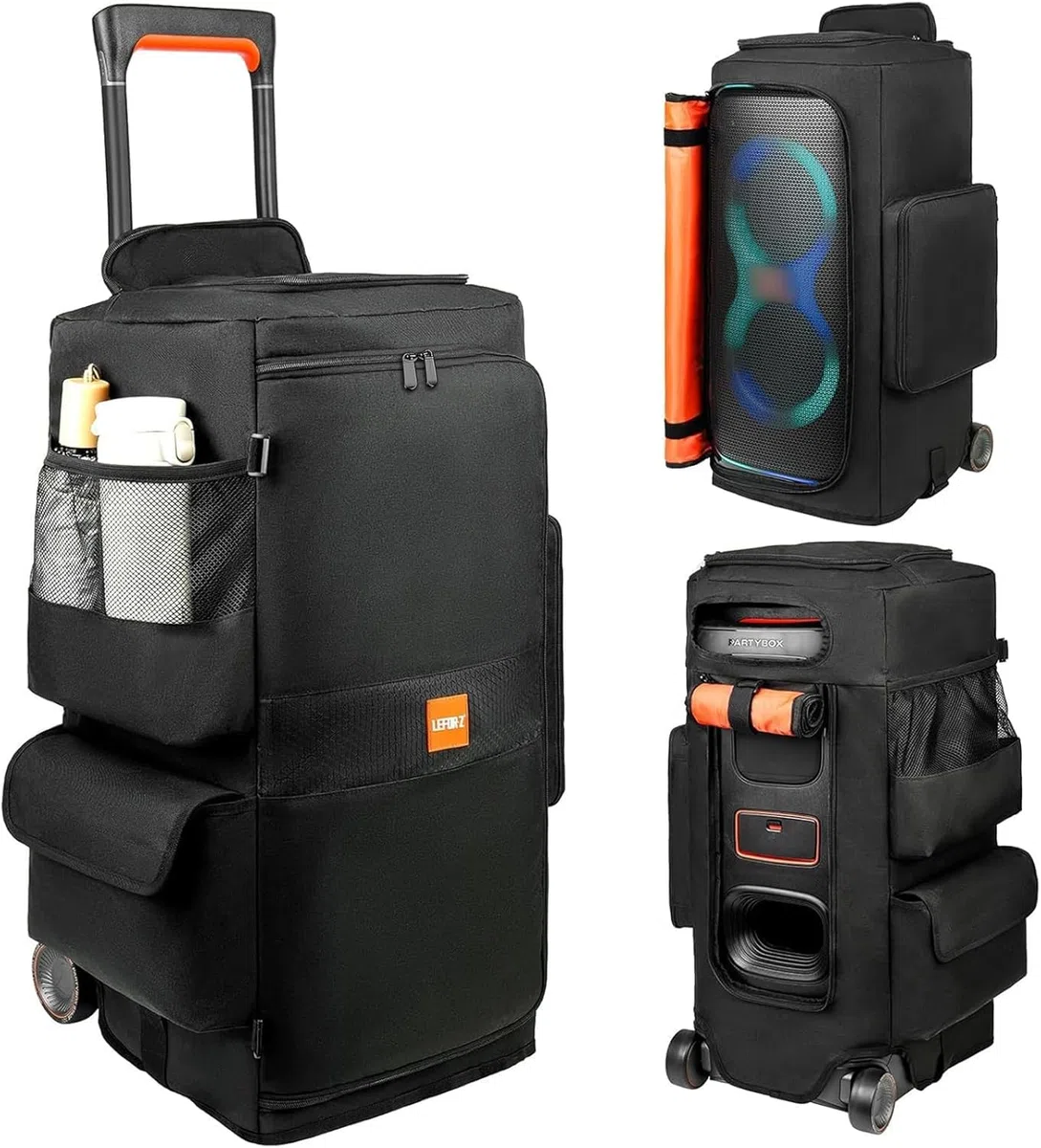 Funda para altavoz compatible con JBL PartyBox 320, bolsa de almacenamiento portátil para altavoz JBL PartyBox 310 para viajes al aire libre, negro y naranja, solo funda