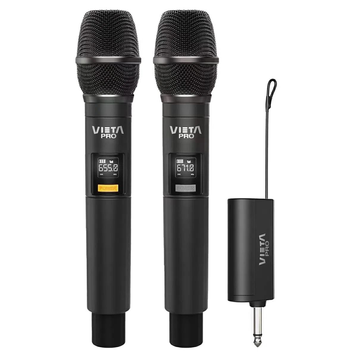 Vieta Pro Party Mic Duo | Karaoke 2 micrófonos inalámbricos 6.5 mm Mono Jack, Baja interferencia, Receptor 12 Horas. Micrófono Wireless Profesional USB-C para Karaoke,Boda,DJ,Fiesta,Iglesia