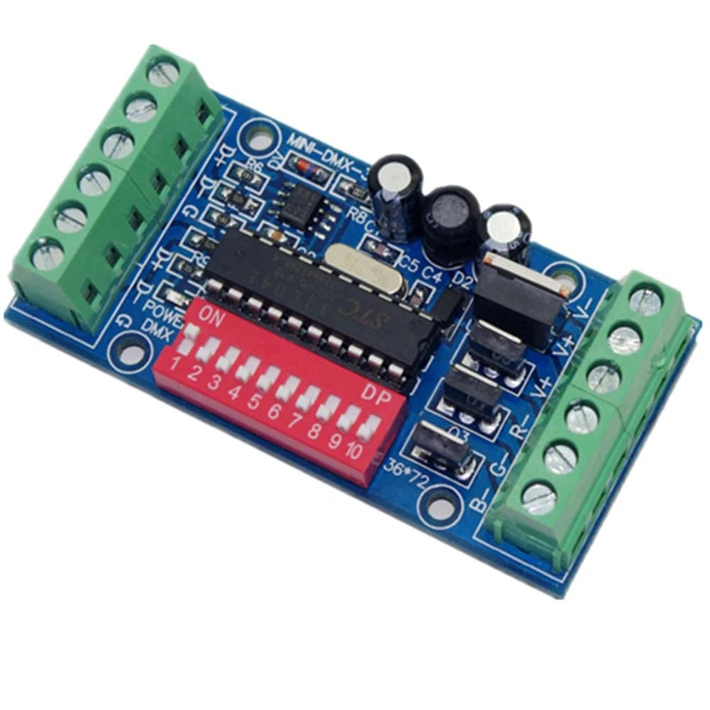 Mini 3CH LED Controlador RGB DMX512 decodificador, 3 canales 1 grupo, para módulo de tira LED DC5V-24V 15A MINI--3CH-V1