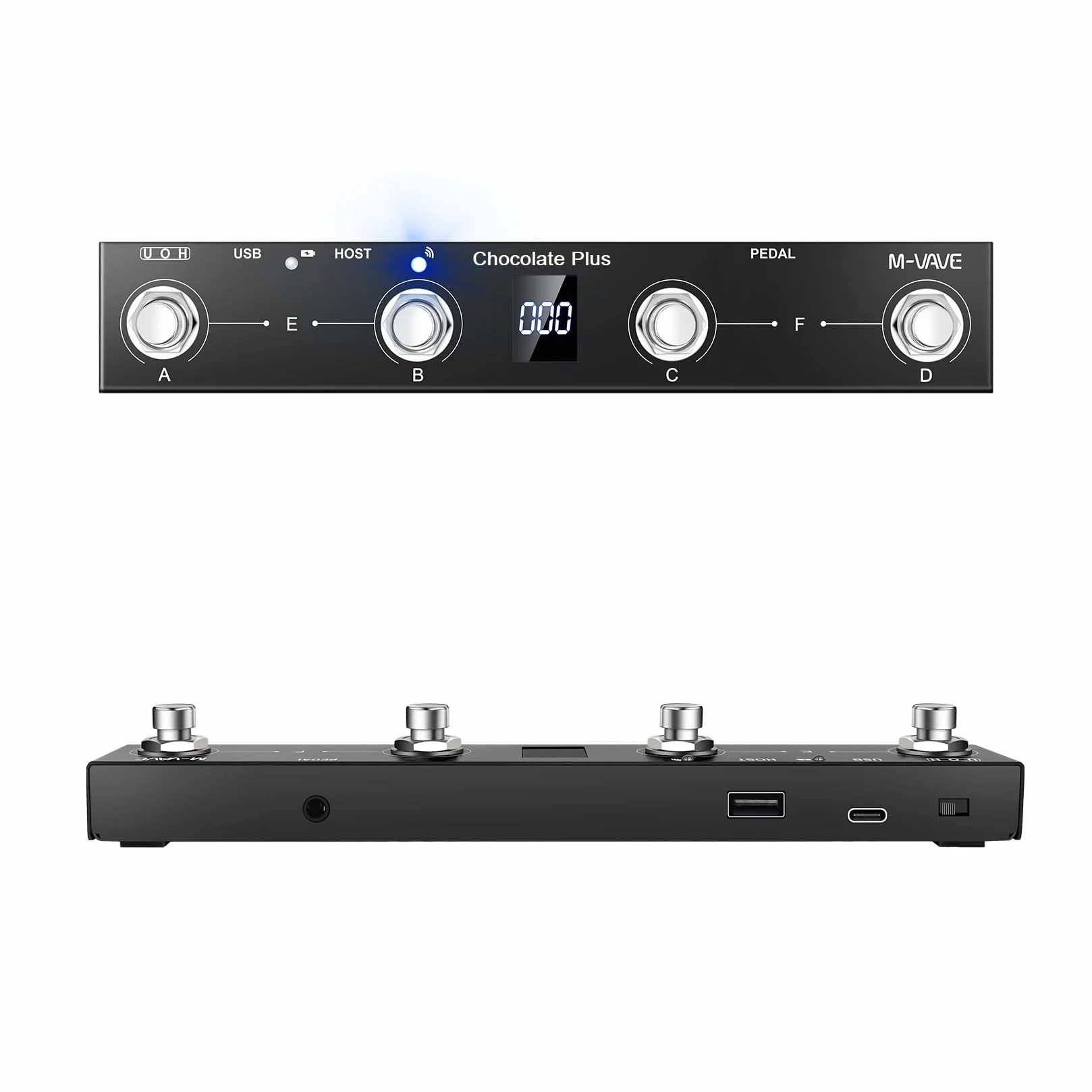 M-VAVE Chocolate Plus - Interruptor de pie inalámbrico MIDI (4 botones, BT, recargable, control por aplicación)