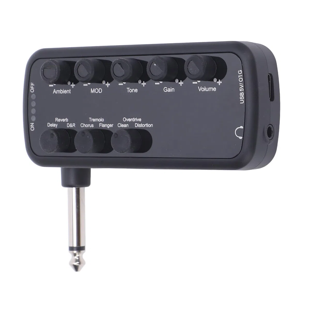 Amplificador de Auriculares para Guitarra Eléctrica Recargable con Distorsión de Sobrecarga, Retardo de Timbre, Efecto de Reverberación, Coro y Trémolo USB