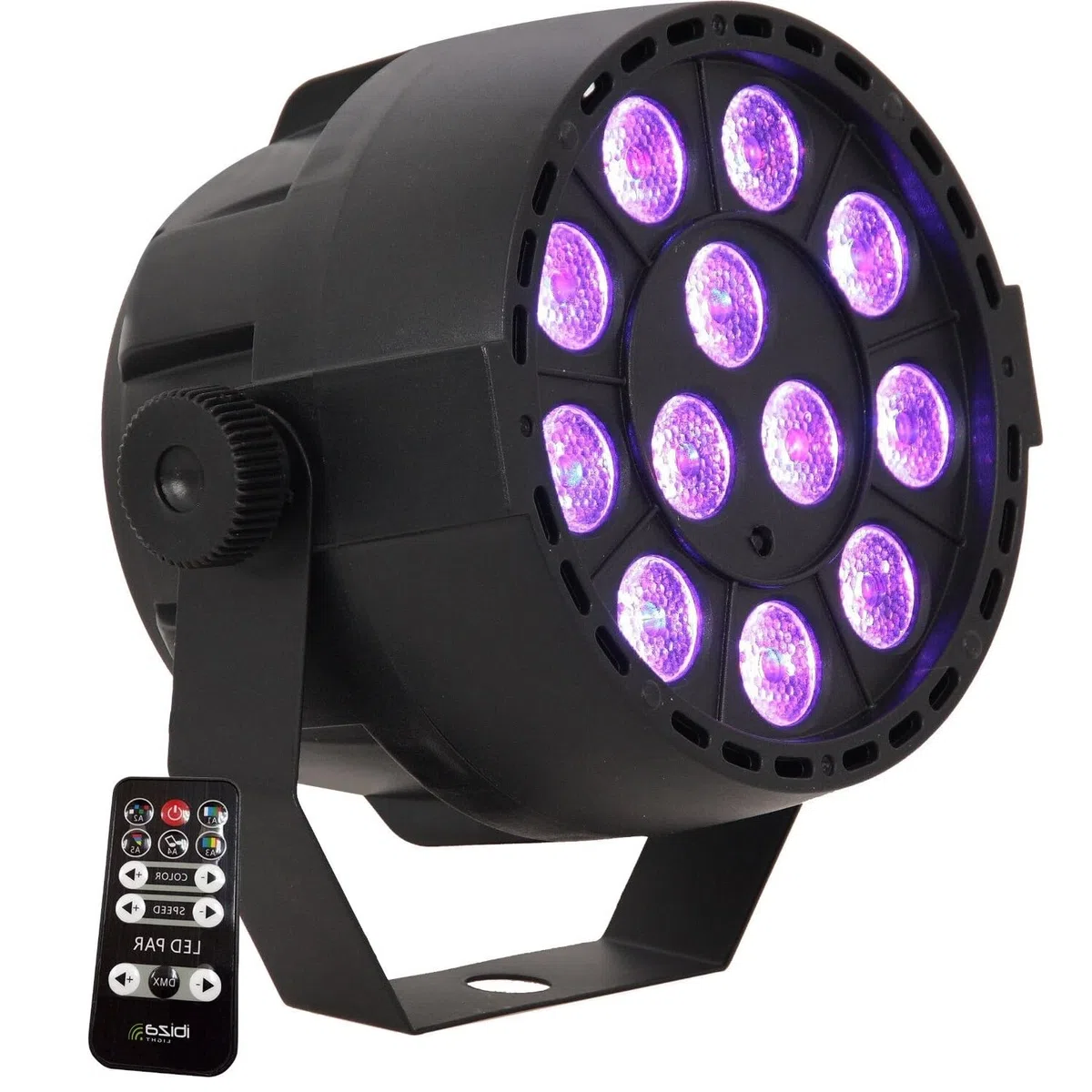 Ibiza - PAR-MINI-RGB3 - Foco PAR con 12 LEDs RGB de 3W cada uno 3-IN-1 con efecto estroboscópico - Negro