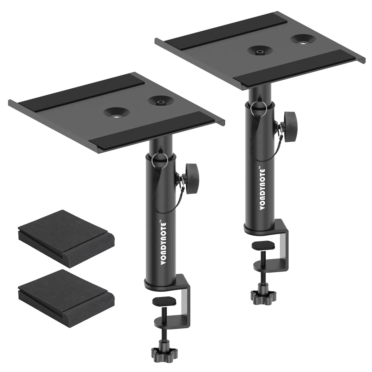 Vondynote Juego de 2 soportes para monitor de estudio con abrazadera de escritorio para altavoces con almohadillas de aislamiento