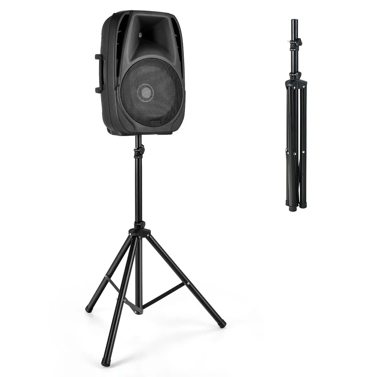KOMFOTTEU Soporte de Altavoz Plegable, Trípode para Altavoces con Altura Ajustable de 122-186 cm, Soporte de Suelo de Metal con Carga de 50 kg, para Audio, Fiestas, Estudio de Música
