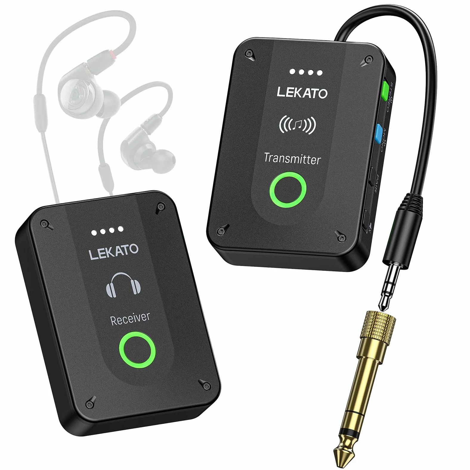 LEKATO MS-02 Monitores In-Ear Inalámbricos — 2,4G Sistemas In-Ear para Monitorización para Auriculares In-Ear, para Escenarios y Megafonía — IEM Consta de 1 Transmisor y 1 Receptor
