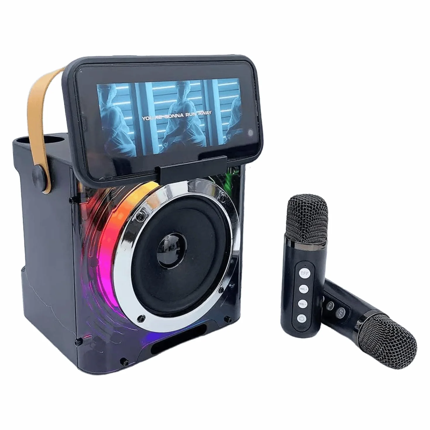 Karaoke 2 Microfonos Inalambricos, Altavoz Bluetooth con Microfono Recargable para Infantil, Portátil Sistema PA de Karaoke con Luces LED para Fiestas y Reuniones en el Hogar, Regalo para Niños