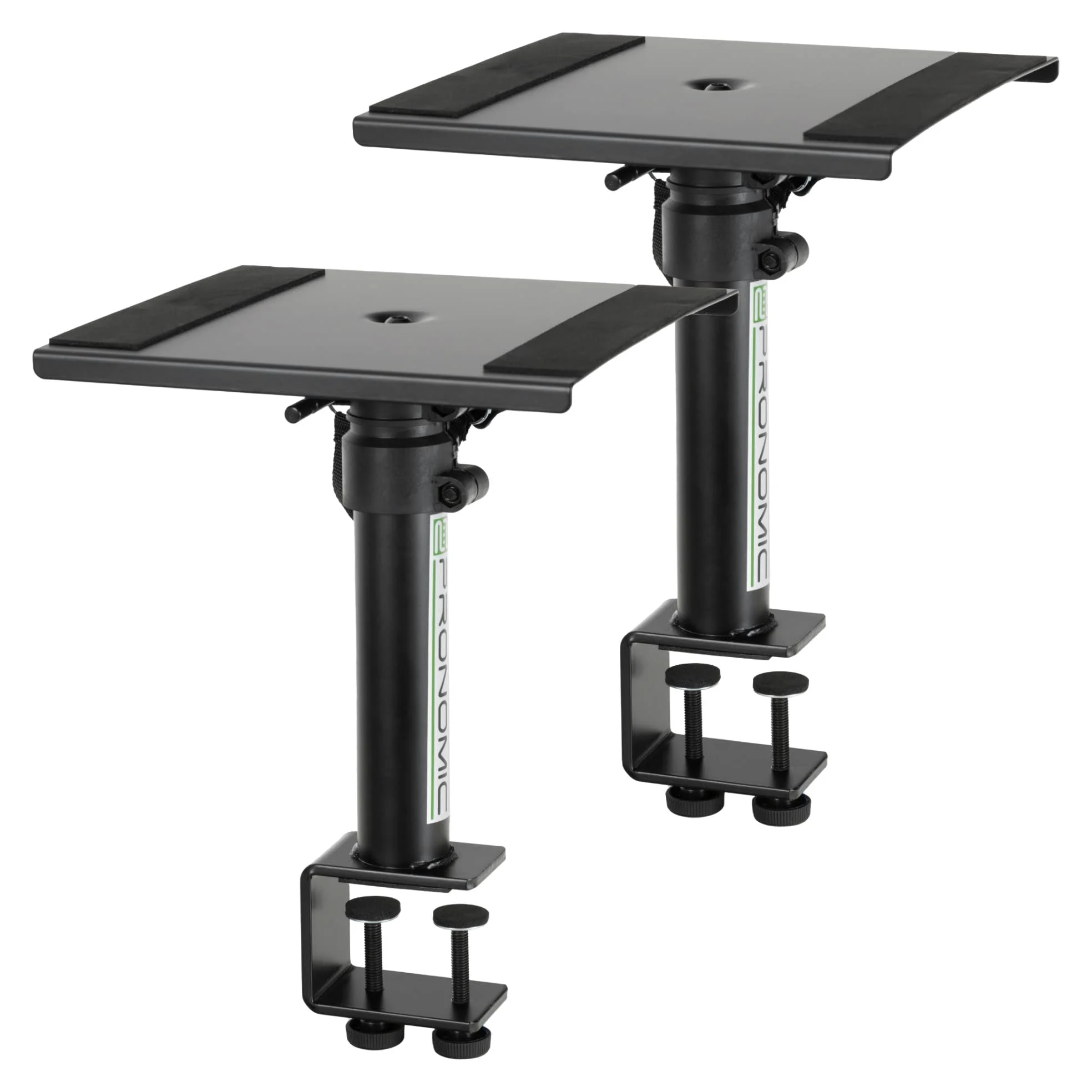 Pronomic SLS-36K BK Soportes de Mesa con Abrazadera para Monitores de Estudio, Ahorra Espacio, Ajustable 24.5-41.5 cm, Superficie con Tiras de Cierre, Color Negro.