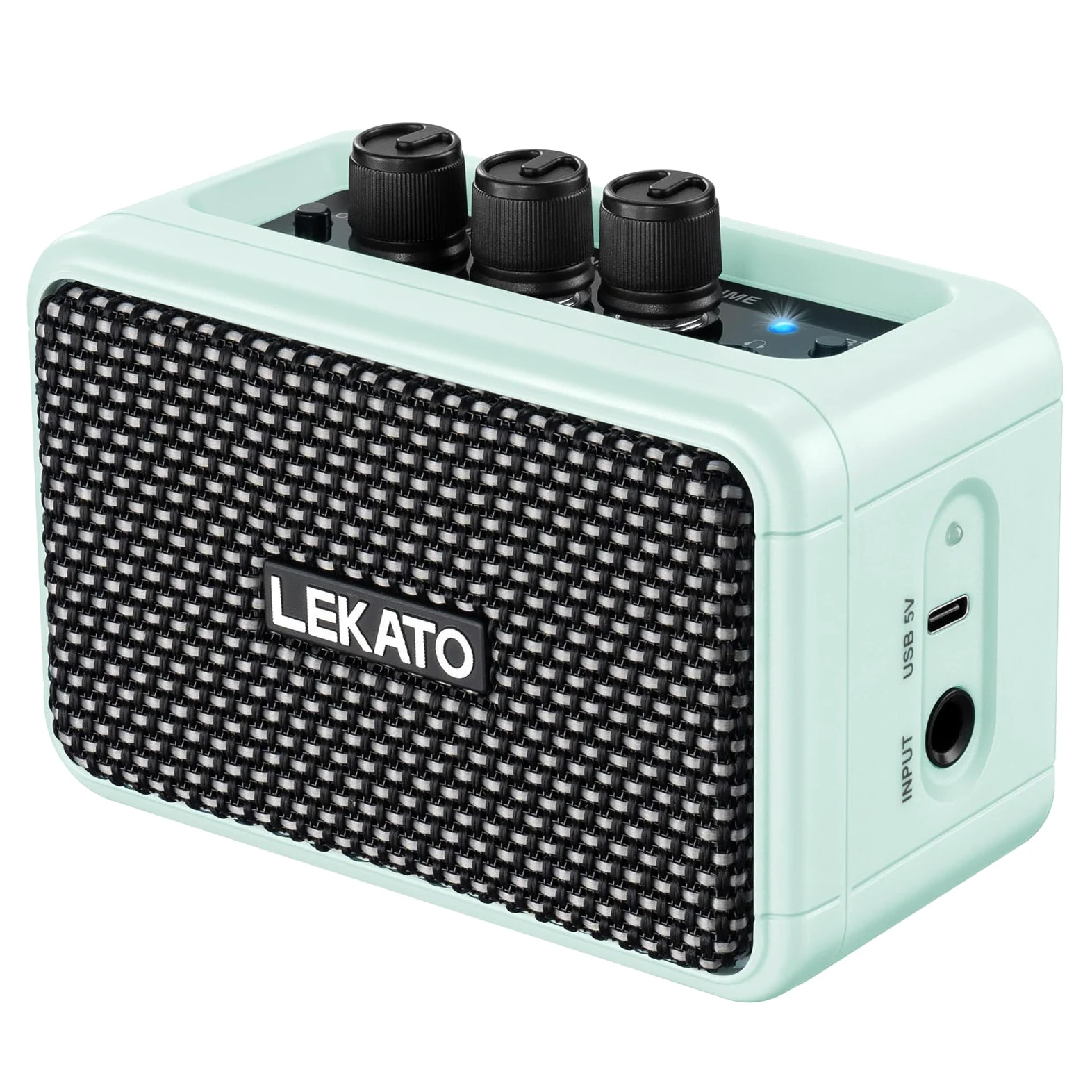 LEKATO Mini amplificador de guitarra eléctrica recargable de 5 W con efectos limpio/overdriver, Bluetooth 5.0, amplificador portátil para ejercicios en casa y fiestas de música (azul)