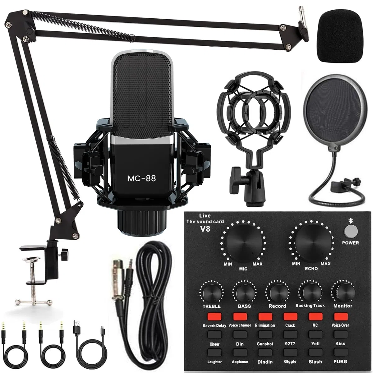 Paquete de equipo para podcast, interfaz de audio todo en uno con micrófono de condensador de estudio, perfecto para podcasting, grabación, canto, transmisión y juegos, YouTube, TikTok
