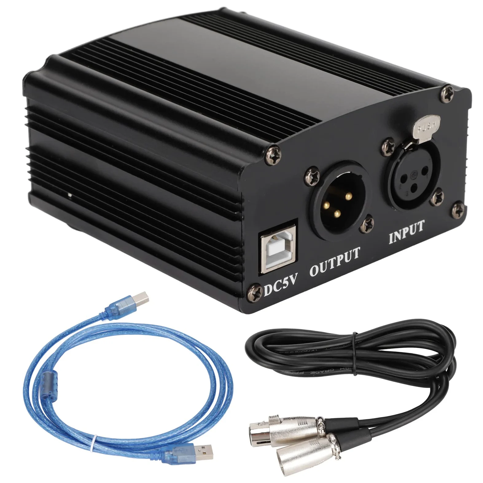 Fuente de Alimentación Fantasma de 48 V, Fuente de Alimentación de Micrófono Fuente de Alimentación Fantasma de Micrófono de Condensador de 1 Canal con Cable XLR de 3 Pines Y Cable USB