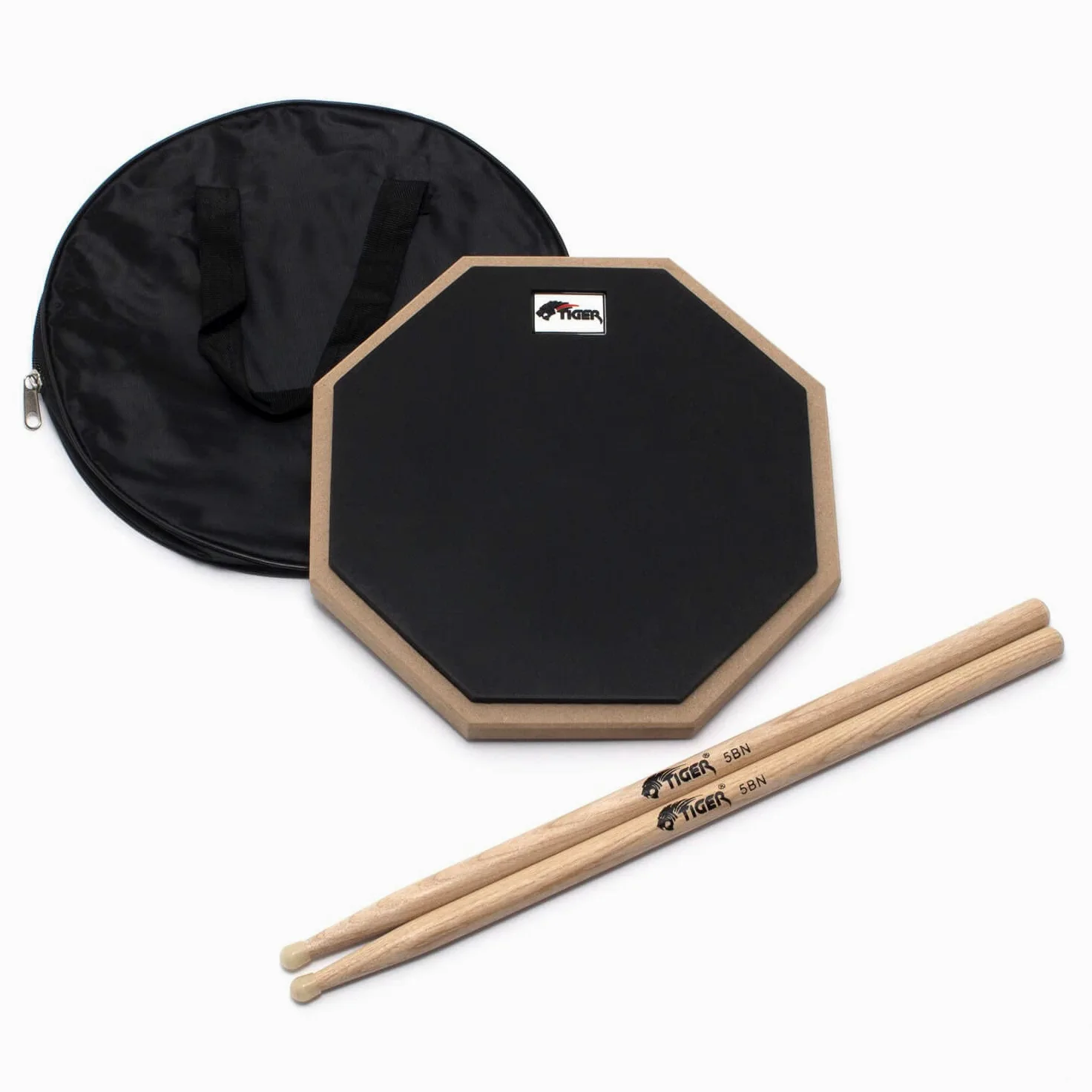 Tiger TDA410-5B - Almohadilla de práctica de tambor de 10 pulgadas con baquetas de nogal 5B, para escritorio o soporte