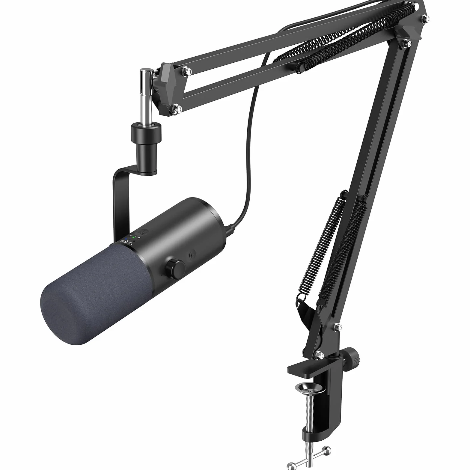 TONOR USB/XLR Microfono Dinámico para Juegos, PC Micrófono Cardioide de Estudio con Brazo Soporte para Podcasting, Streaming, Conector para Auriculares de 3,5 mm y Botón de Silencio, TD510 Air H+