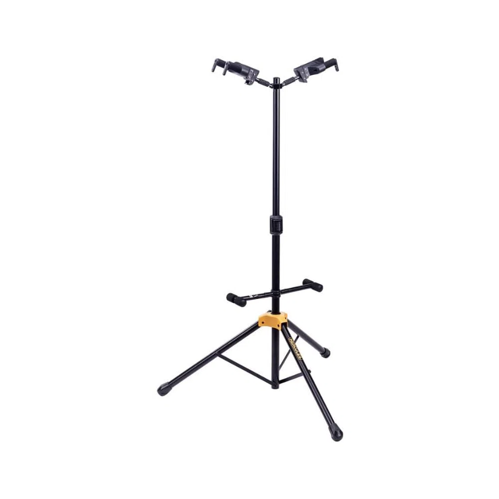 Hercules GS422B PLUS Soporte doble para guitarra con sistema de agarre automático y yugo plegable, color negro