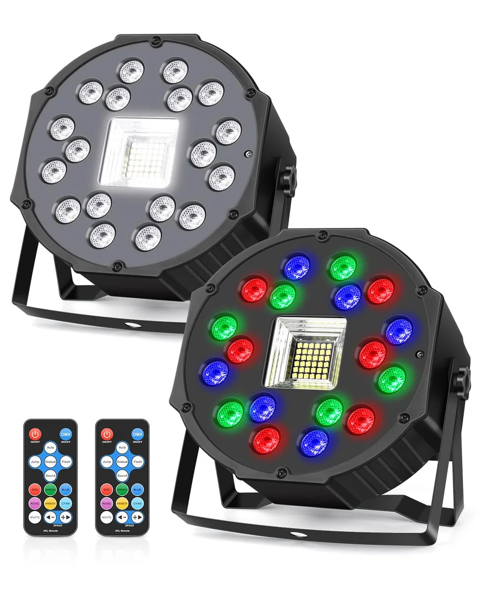 MOSFiATA Focos LED RGB con Luz Estroboscópica Luces DMX para Fiesta Discoteca Celebraciones Escenarios, 2 Pcs
