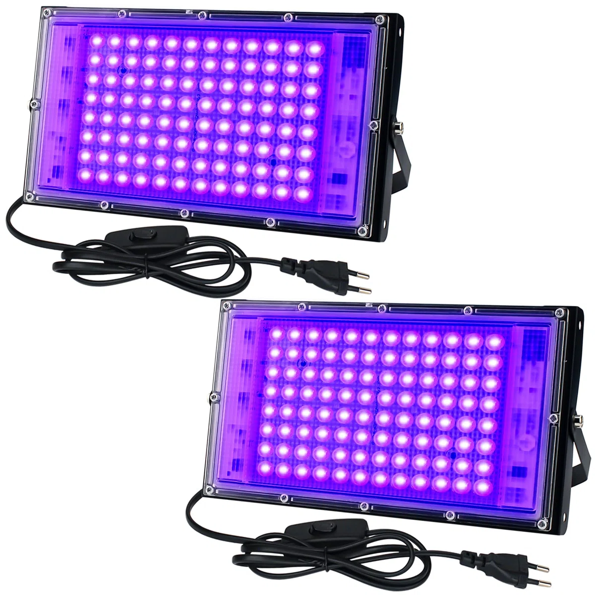 CREATESTAR Luz Negra Ultravioleta 2 Piezas, 100W Foco de luz negra LED, Luz UV impermeable IP65, luces negras para Bar Discoteca, fiesta luminosa, Pinta Corporal, iluminación de escenario, Halloween
