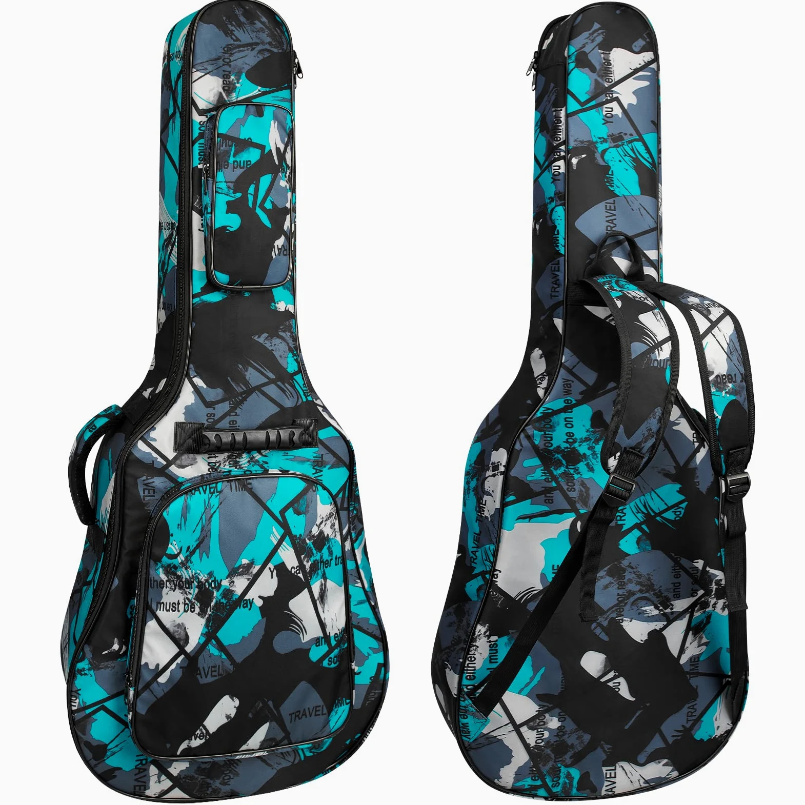 Funda para guitarra acústica de tamaño completo, funda para guitarra acústica de 15 mm de grosor, impermeable, con dos bolsillos, correa de hombro ajustable, correa de protección para el cuello