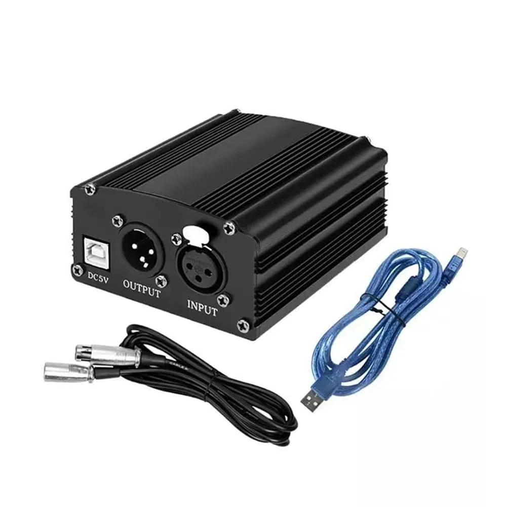 Fuente de AlimentacióN Fantasma de 1 Canal de 48 V con Cable de MicróFono XLR de 3 para MicróFono de Condensador Equipo de GrabacióN de MúSica
