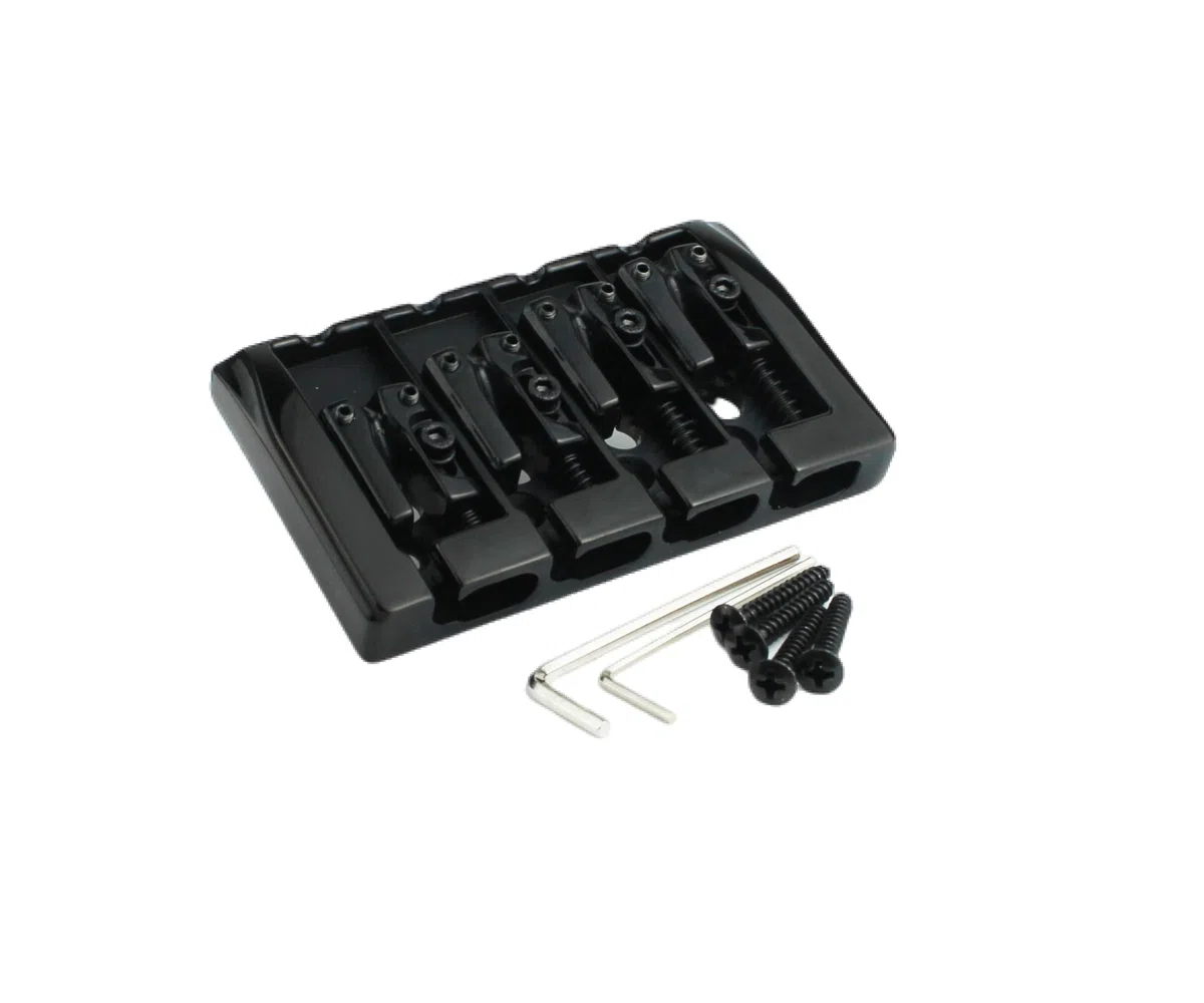 Guyker Puente para bajo, 4 cuerdas fijas, espacio para cuerdas, 19 mm, repuesto para bajo de jazz o instrumentos de precisión (GB404, negro)