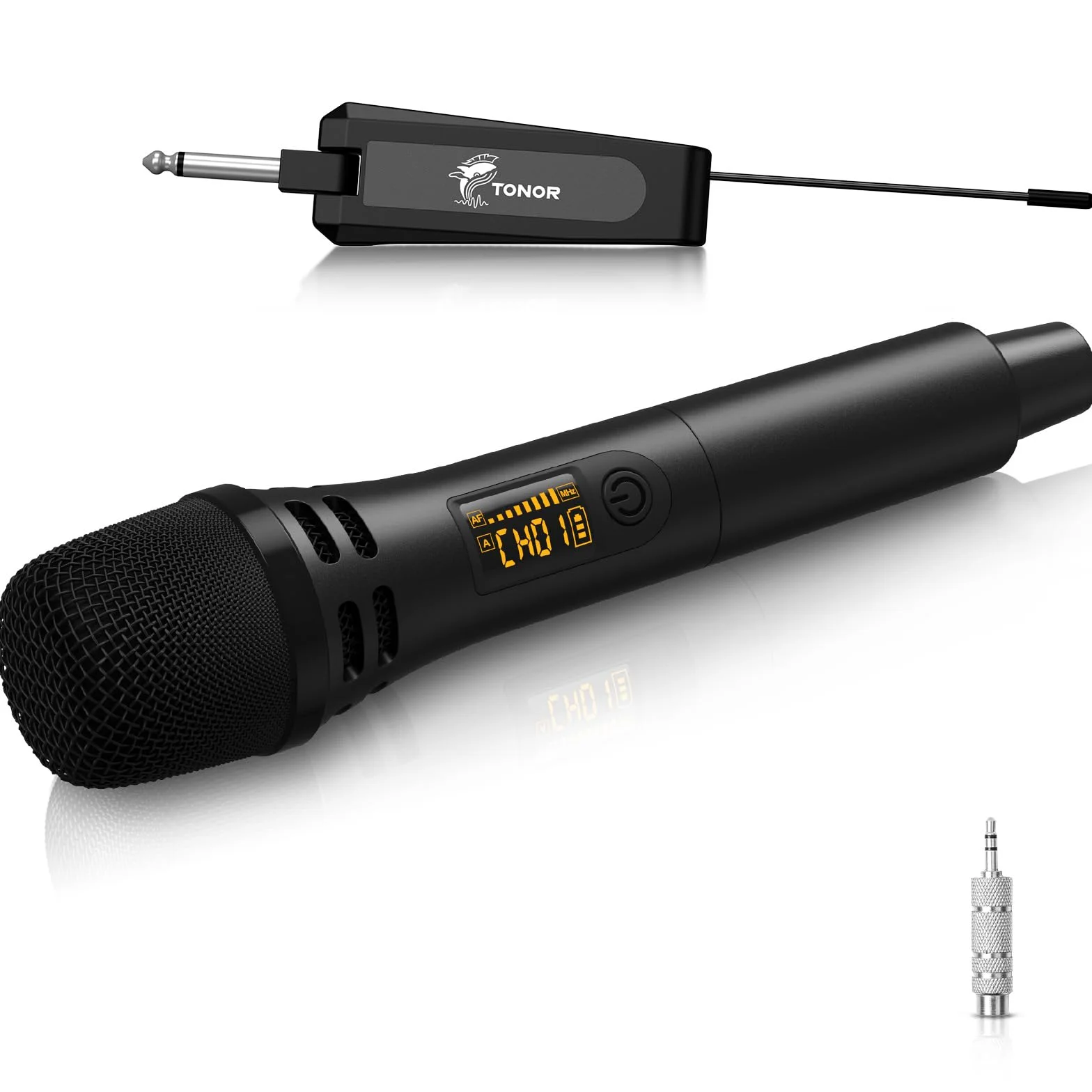 TONOR Micrófono Karaoke Inalámbrico, Microfono Vocal dinámico de Mano Profesional UHF con Receptor Recargable para Karaoke/discursos/Bodas/DJ/espectáculos/aulas/conferencias, 60M, Negro, TW310
