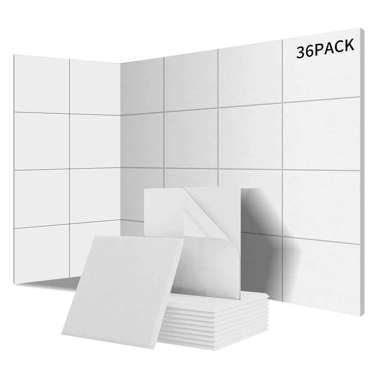 36 pieza Paneles Acústicos Cuadrados autoadhesivos | Aislamiento acústico eficaz alta densidad (230kg/m³) NRC 0.95 cubre 3,24m² Perfectos para paredes y puertas,sala de juegos,Porcelana blanca