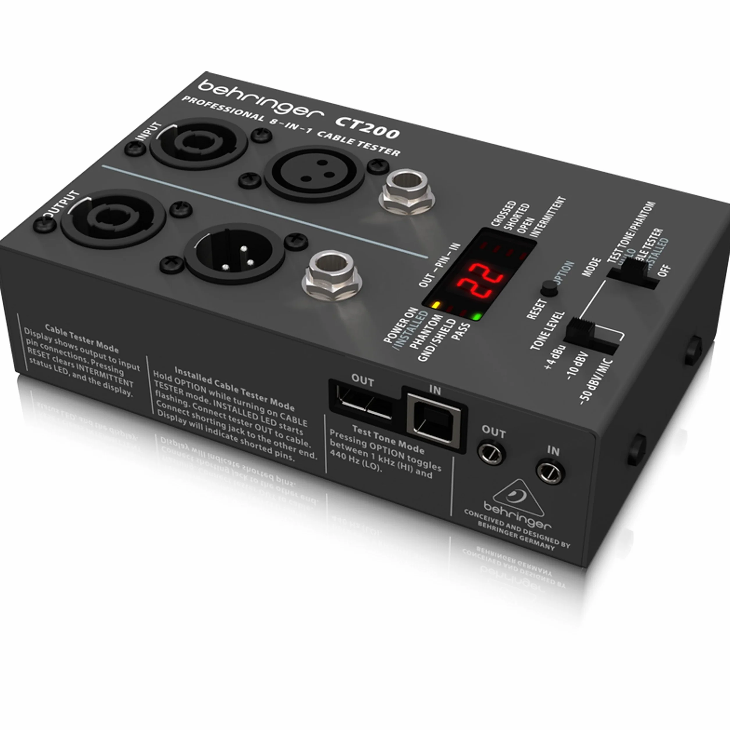 Behringer CT200 Comprobador De Cables 8 En 1 Controlado Por Microprocesador