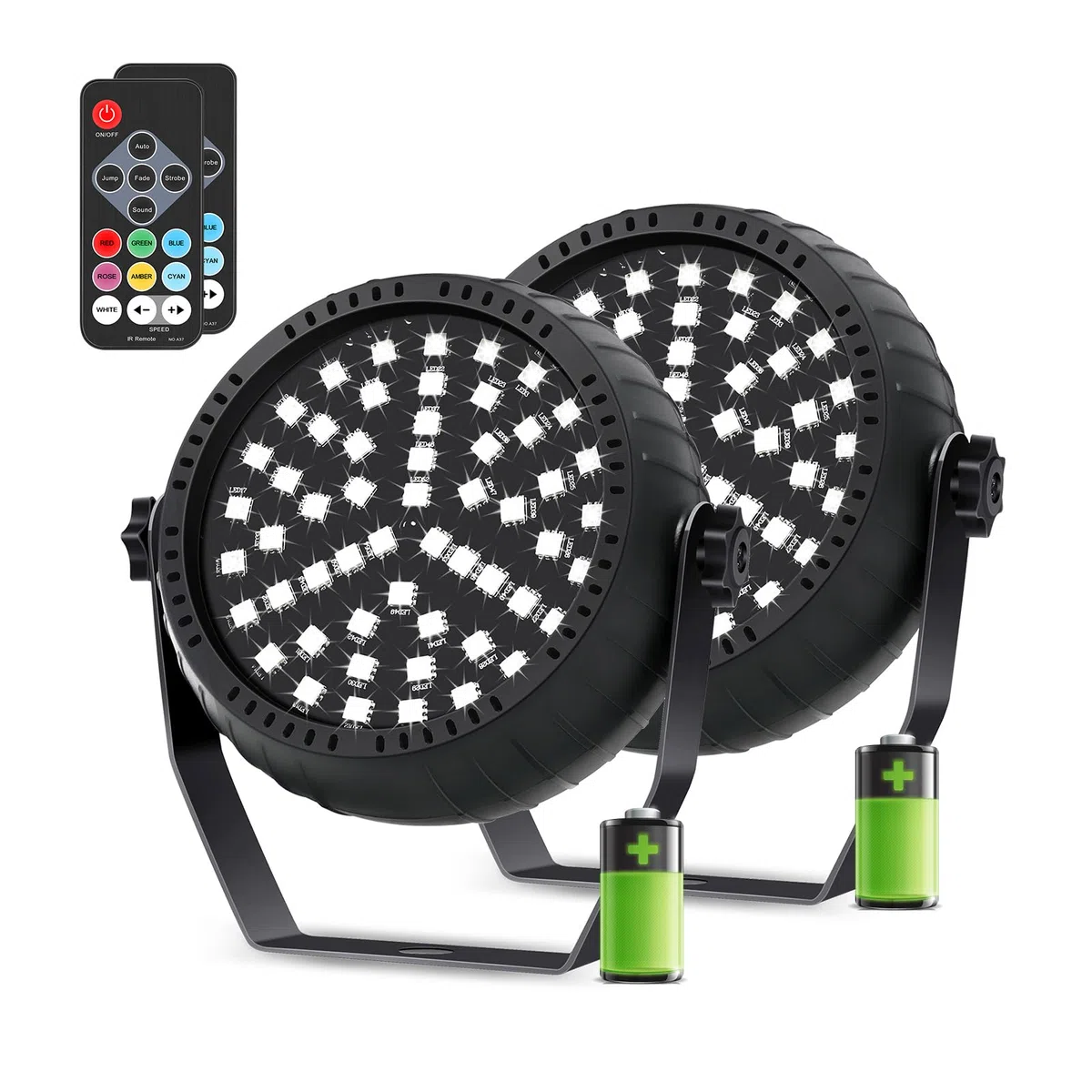 Telbum Luz estroboscópica recargable, funciona con pilas, RGB 54 LED, estroboscópico con mando a distancia, luz estroboscópica para Halloween, sonido activado, luces de fiesta, para DJ, Navidad, boda,