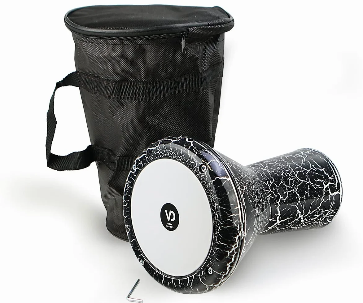 Tambor de percusión darbuka infantil oriental fundición de aluminio efecto lacado agrietado negro/blanco, 2040-S-B