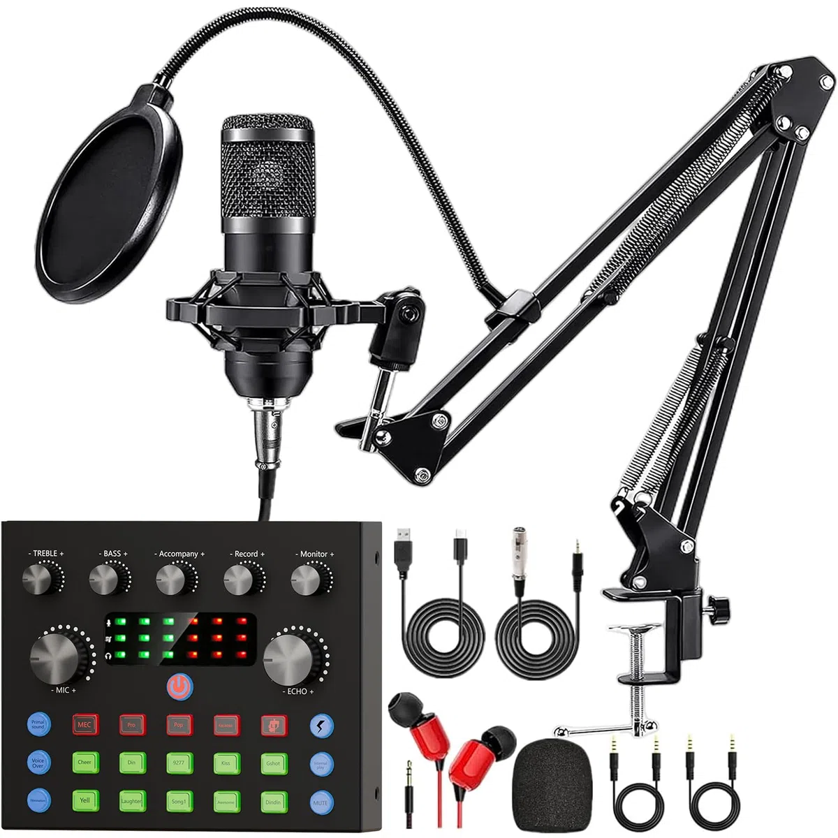 Paquete de equipo para podcast, cambiador de voz y micrófono de condensador, set de micrófonos para podcast para gamers, podcasting, grabación, canto y streaming