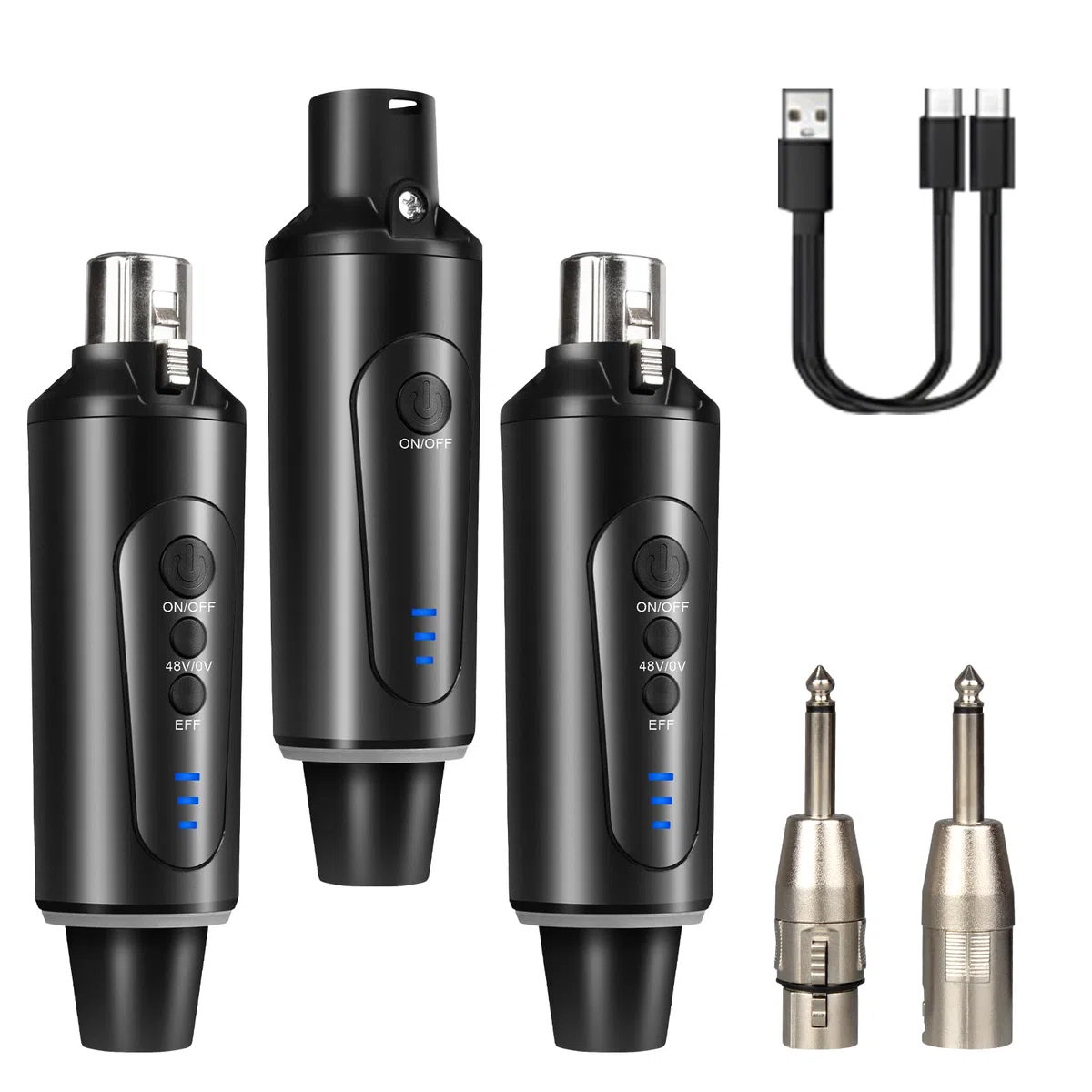 Depusheng S5 Transmisor y receptor de guitarra inalámbrico con 2 transmisores XLR inalámbricos y 1 receptor, alimentación fantasma de 48V e interruptor de reverberación, mezclador de audio