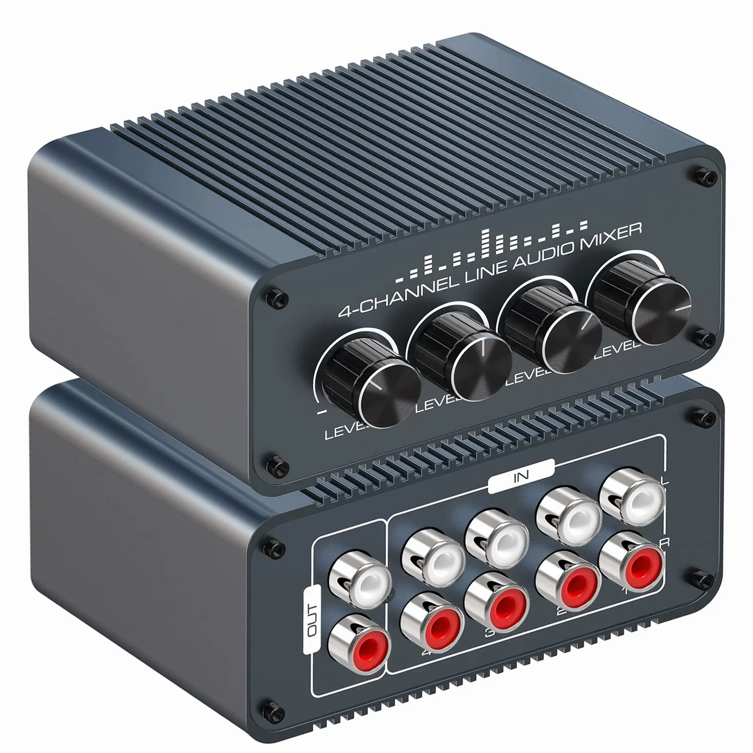 Tendak Mini Mezclador de Audio Estéreo Pasivo de 4 Canales RCA 4 en 1 Salida RCA L/R Mezclador de Audio con Controles de Volumen Separados para Instrumentos Mixtos, Ordenadores, Reproductores de CD