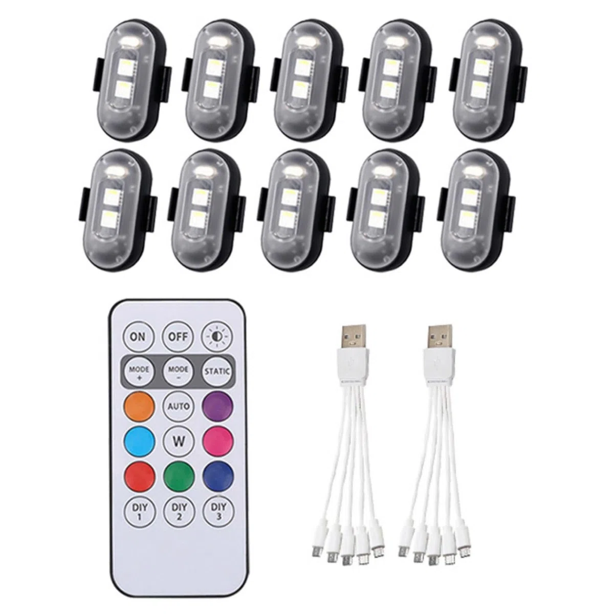 Luces Estroboscópicas LED Inalámbricas Con Control Remoto, Carga USB De 8 Colores IP65 Resistente Al Agua Anticolisión, Luz De Motocicleta Recargable Magnética RGB(10 Pack)