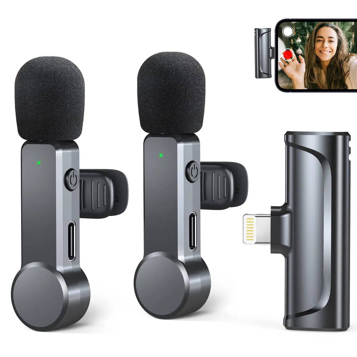 Micrófono Lavalier Inalámbrico , Plug & Play, 2PCS con Cancelación de Ruido/Silencio, Mini Micrófono portátile, para transmisión en vivo